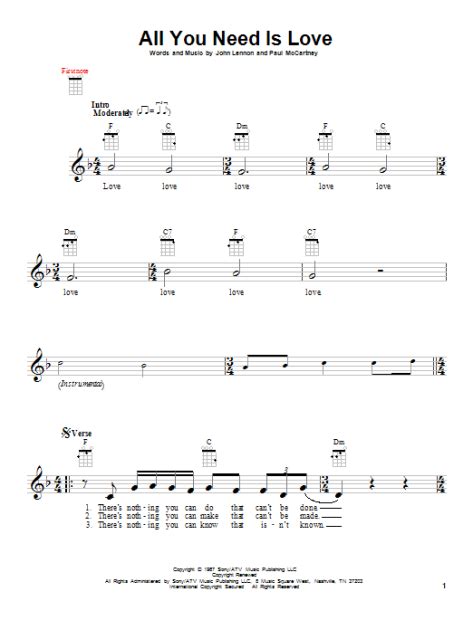 All You Need Is Love Ukulele Sheet Music Zzounds