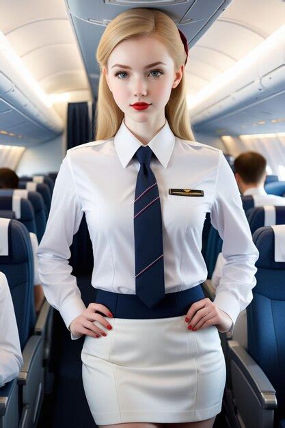 Premium Photo A Beautiful Woman In Flight Attendant Uniform With