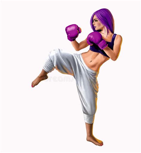 Kickboxing Woman Illustration Stock Illustration Illustration Of