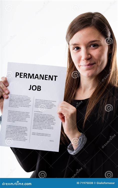 Woman Proudly Holding Her Job Contract Stock Photo Image Of Candidate