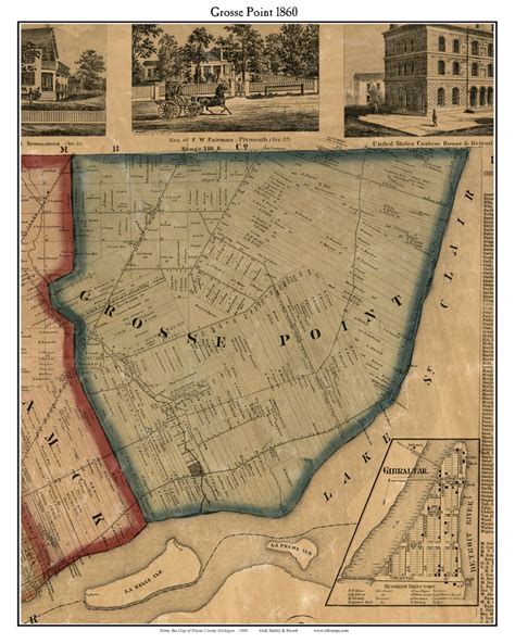 Grosse Point Michigan 1860 Old Town Map Custom Print Wayne Co Old Maps