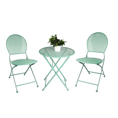 China 3 Piece Folding Metal Bistro Set With Punched Flower Pattern