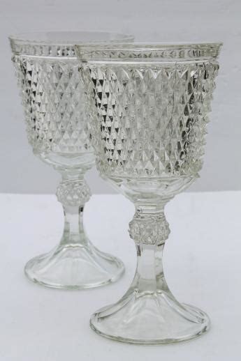 Pair Of Huge Goblet Vases Vintage Crystal Clear Indiana Diamond Point