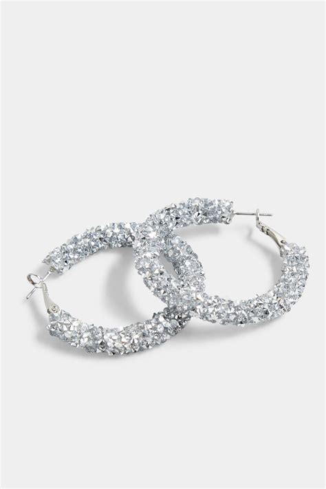 Silver Crystal Hoop Earrings Yours Clothing