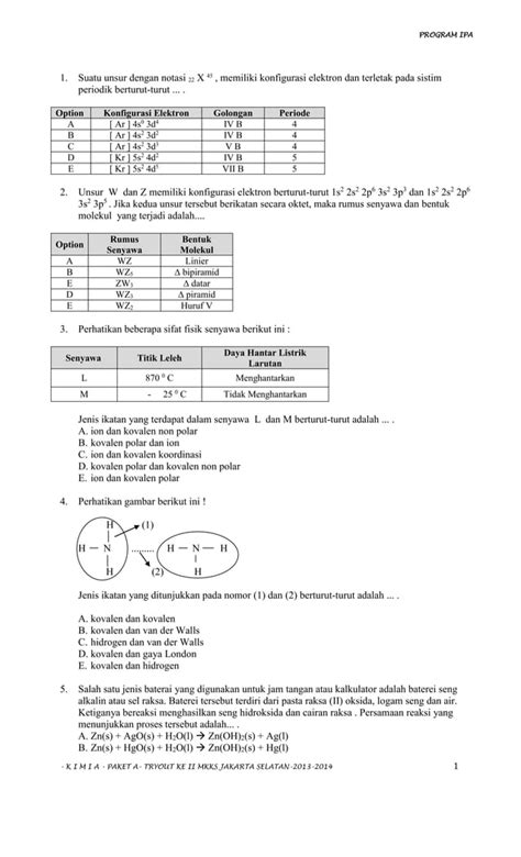 Soal Tryout Kimia Paket A PDF