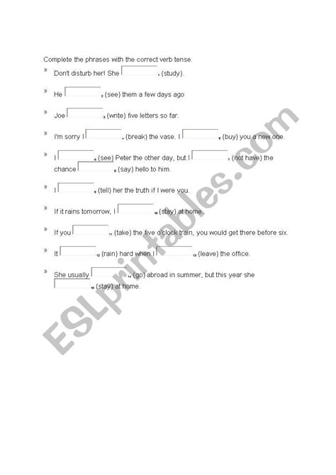 Complete The Phrases With The Correct Verb Tense ESL Worksheet By