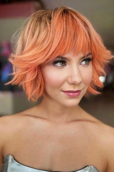 Sassy Short Hairstyles For Modern Elegance Peach Orange Copper Bixie