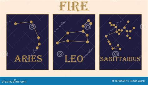 Zodiac Fire Signs Aries Leo And Sagittarius Golden Star