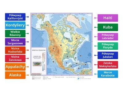 Mapa Fizyczna ameryki północnej Materiały dydaktyczne