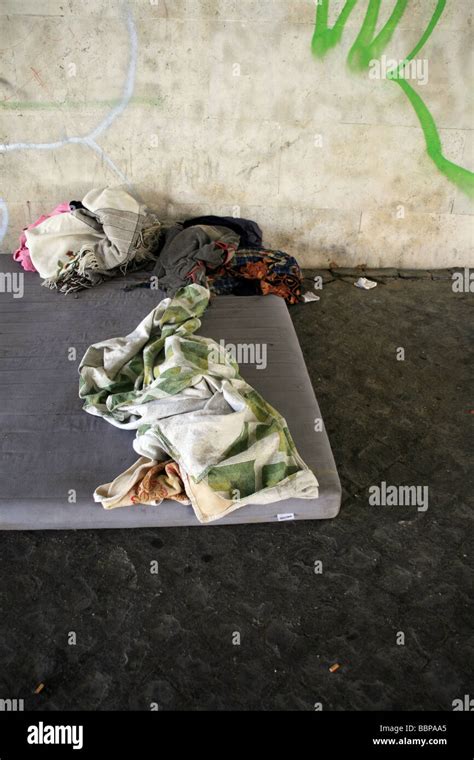 Bed Of Homeless Man Person Under Bridge Stock Photo Alamy