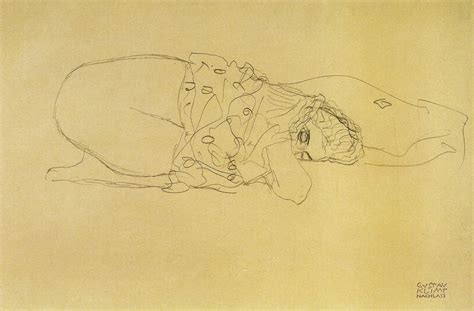 Gustav Klimt Crouching Semi Nude Facing Right