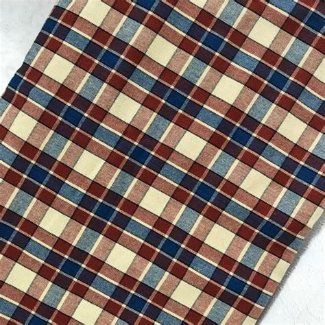 Woven Plaid Fabric Vintage Plaid Fabric Red Blue And Etsy Vintage Plaid Upholstry