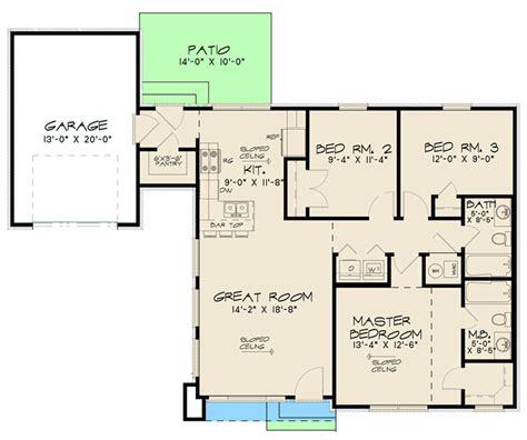 One Level Contemporary Home Plan With Single Garage Sq Ft