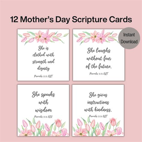 12 Printable Mothers Day Scripture Cards Mothers Day Bible Verse Cards