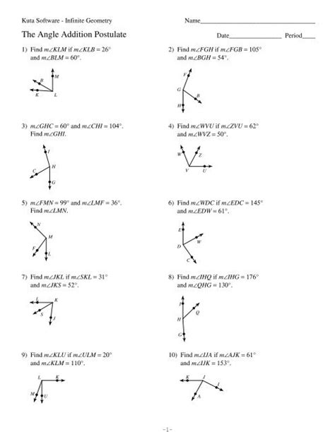 Geometry Basics Angle Addition Postulate Worksheet Answers