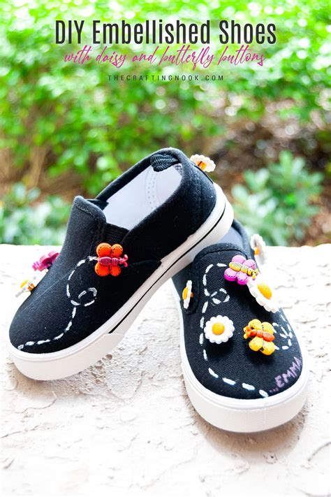 Diy Embellished Shoes With Daisy And Butterfly Buttons The Crafting Nook