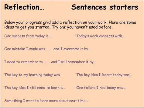 Image Result For Sentence Starters For Student Reflection Student