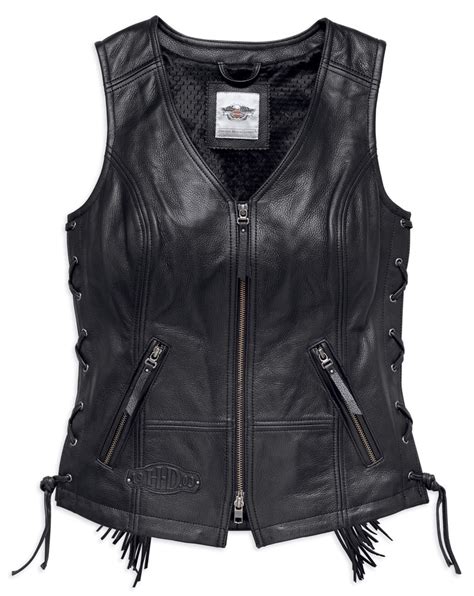 Harley Davidson® Womens Boone Fringed Side Lace Leather Vest Black