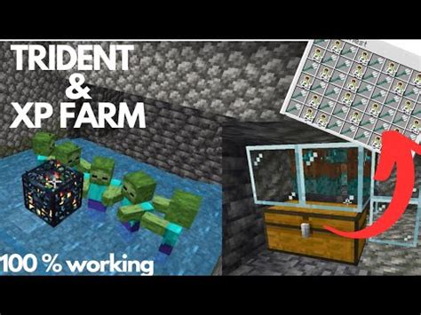 Minecraft EASIEST Trident Xp Farm Drowned Farm 1 19 MCPE Xbox