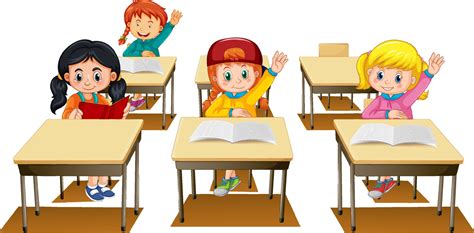 Students Raising Their Hands On White Background Vector Art At