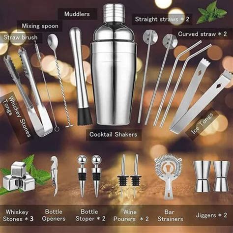 Set Cocteleria Bartender Coctelera Profesional Acero Inox 24 Piezas