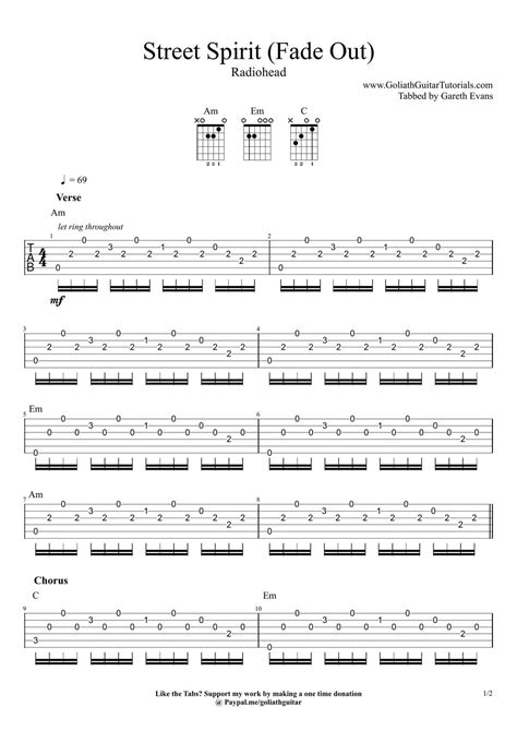 Radiohead Street Spirit Fade Out Sheet By Goliath Guitar Tutorials