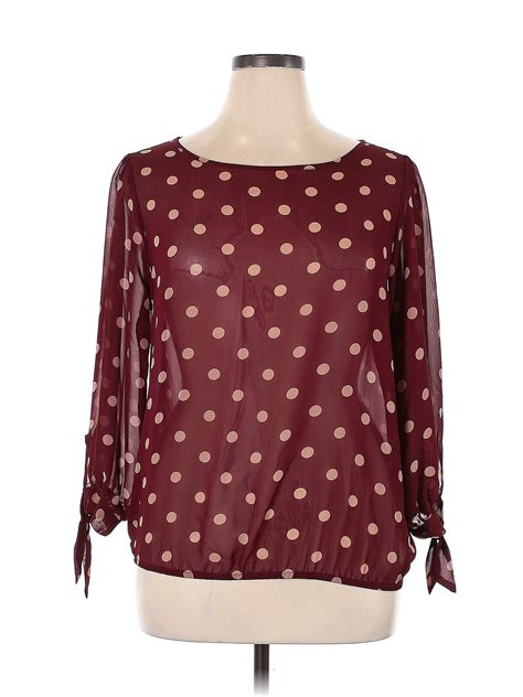 Bobeau 100 Polyester Polka Dots Burgundy Long Sleeve Blouse Size Xl