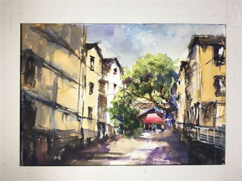 Watercolor painting of street scene in KL | Painting, Watercolor ...