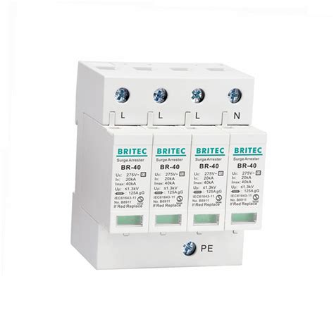 4p 40ka Class 2 Surge Arrester Protection Device Lightning 4 Pole 3 Phase