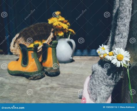 El Juguete Del Conejo Con Las Flores Enrruella En La Cabeza Foto De