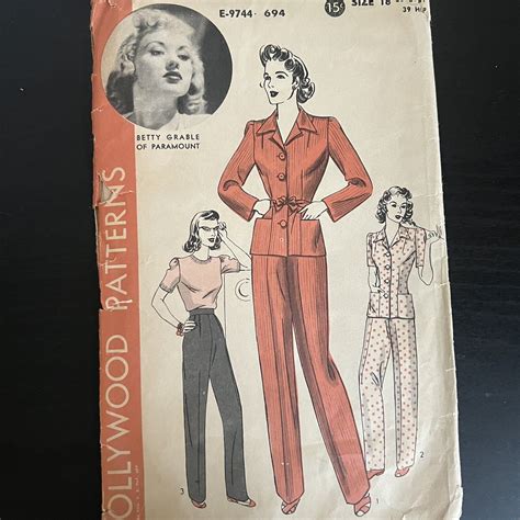 Vintage 1940s Hollywood 694 Betty Grable Slacks Jacket Sewing Pattern 18 Used For Sale