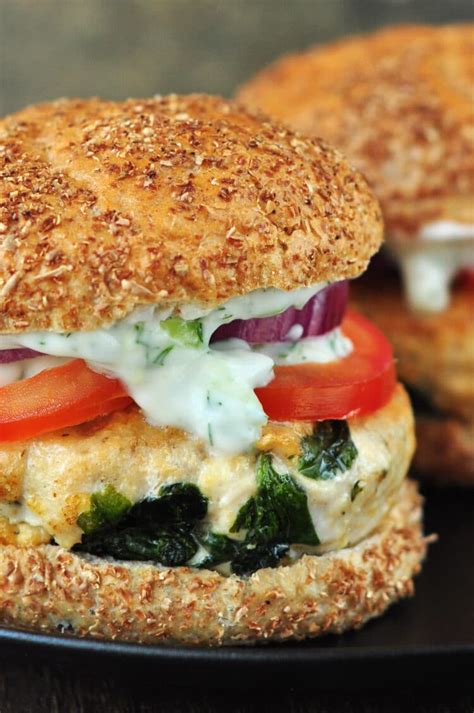 Spinach And Feta Turkey Burger With Tzatziki Sauce