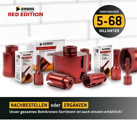 Amboss Red Edition 8 Profi Diamantbohrkronen Set Bohrkronen Sets