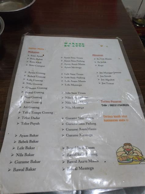 Menu At Warung Uduk Rice Mrs Atun Restaurant Bandung