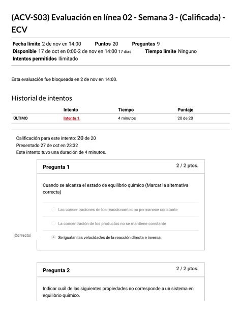 Acv S Evaluacion En Linea Semana Calificada Ecv Quimica