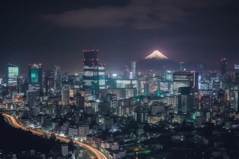 Premium Photo Tokyo Skyline At Night With View Of Mount Fuji