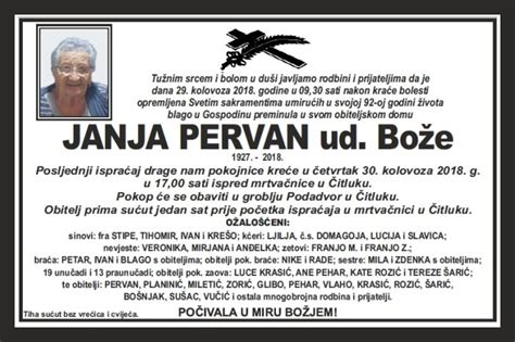 JANJA PERVAN 1927 2018 Umrli Info