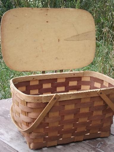 Retro S S Vintage Picnic Hamper Splint Basket W Wood Lid