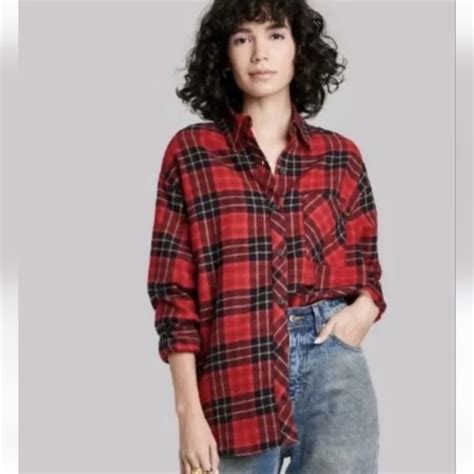 Wild Fable Tops Nwt Wild Fable Red Black Plaid Oversized Button Down Poshmark