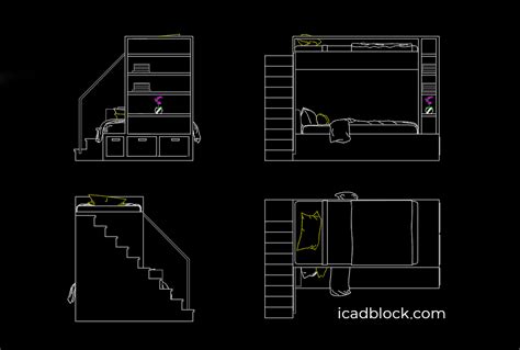 Bunk Bed 2d Drawing In Autocad 4 Views Icadblock