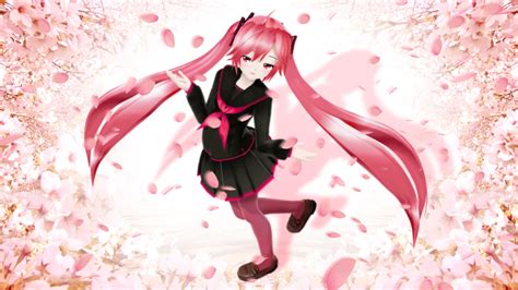 3d Ektyr Y Hatsune Miku Long Hair Petals Pink Eyes Pink Hair Sakura