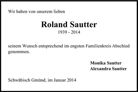 Traueranzeigen Von Roland Sautter Ostalbtrauer