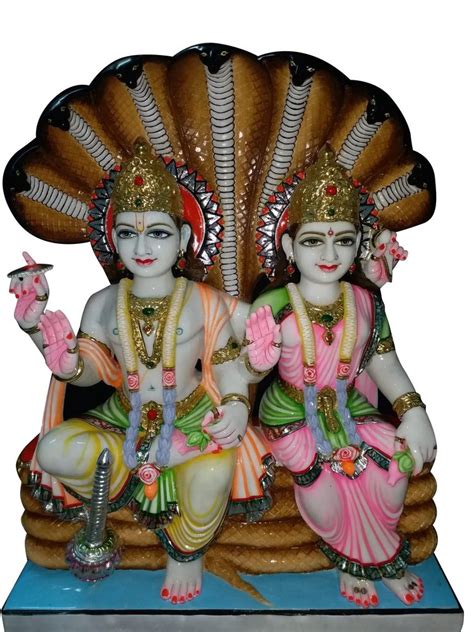 Painted Hindu Marble Laxmi Narayan Statue For Worship Size 12 Inch