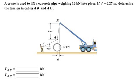 Solved A Crane Is Used To Lift A Concrete Pipe Weighing Chegg