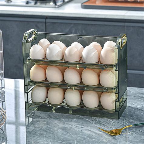 Voxmix Egg Holder For Refrigerator 36 Egg Storage Automatic Rolling