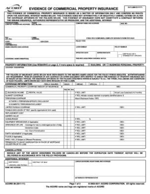 Acord Insurance Certificate Template