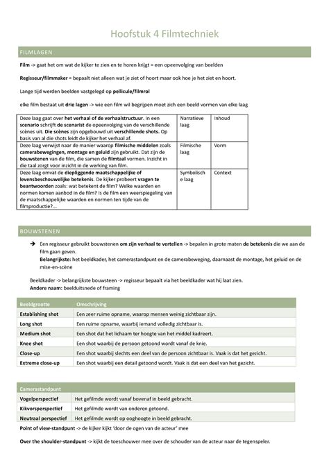 Samenvatting Filmtechniek Hoofstuk Filmtechniek Filmlagen Film