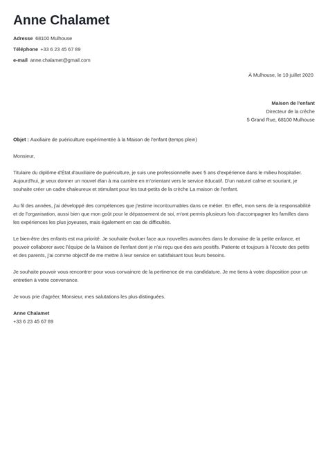 Lettre De Motivation Pour Entrer En Formation Auxiliaire De