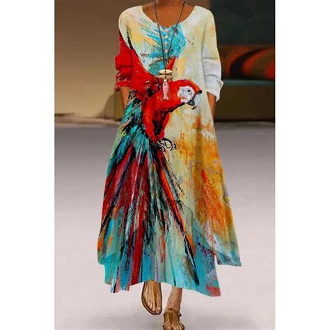 Feminino De Papagaio - Vestido-maxi-estampado-de-papagaio-floral-feminino-robe-sexy-de-cintura ...