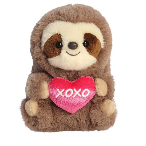 Aurora - Small Brown Rolly Pet - 6" XOXO Sloth - Round Stuffed Animal